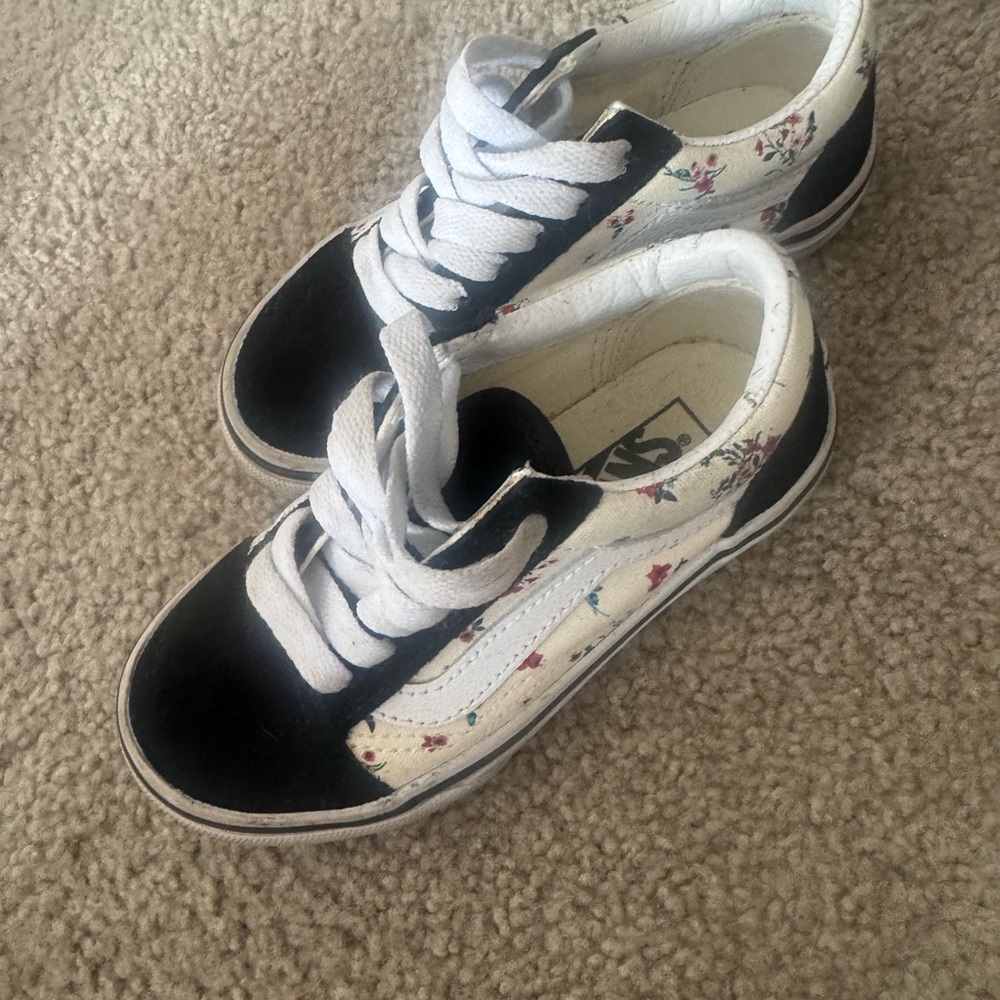 Vans Kids Black and White Floral Sneakers